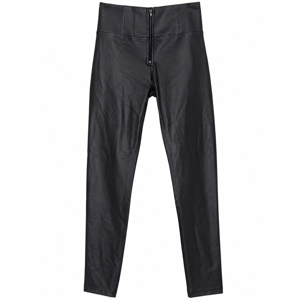 Freddy WR.UP High Waisted Faux Leather Pants M 6 Black Zip Front Shaping Legging